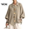 Oversized Cardigan Sweater Women Knit Sweater, Collared Top with Large Metal Button Front Outerwear Buttons, Loose Lantern Sleeve Casual for