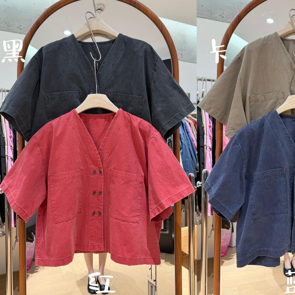 we1116 autumn new women's round neck Japanese cotton shirt loose shirt top cardigan literary style ins