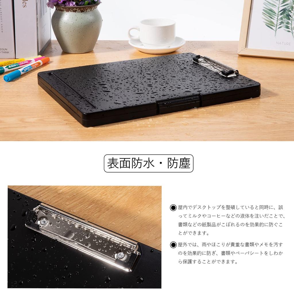 Homdolaser Clipboard Folder A4 Thin Clipboard Clip File Outdoor Clipboard with Storage File Board Binder File Conference Pad Black