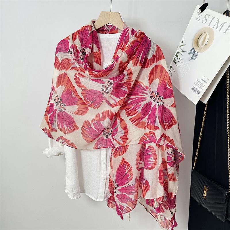 Winter Bohemina Ethnic Floral Viscose Shawl Wrap Lady Thin Scarves Fashion Tassel Pashmina High Quality Foulard Hijab Sjaal