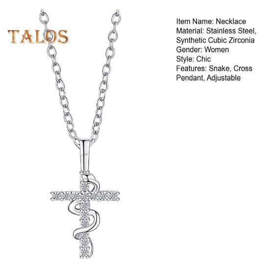 Женское ожерелье с подвеской в виде креста в виде змеи из кубического циркония, полая цепочка, регулируемая длина, гальваническое полированное ожерелье со знаком зодиака «Год Змеи»