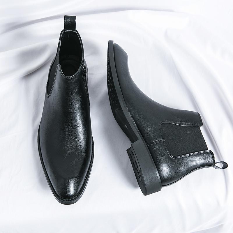 Модные повседневные кожаные мужские ботинки челси, модные удобные ботильоны, слипоны, боковая молния, мужские деловые элегантные ботинки, обувь с высоким верхом