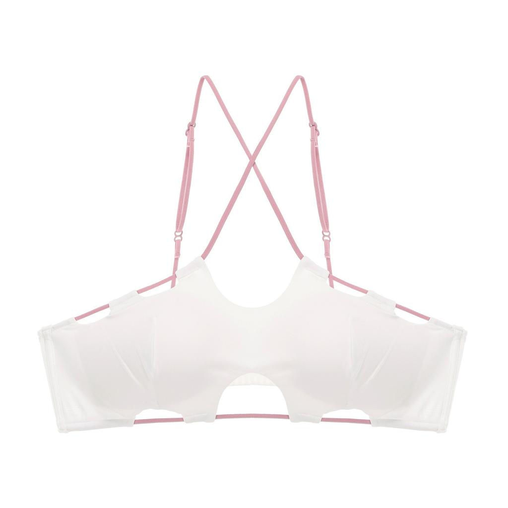 French Pure Desire Seamless Steel Ring Underwear Sexy Neck Contrast Color Cross Back Underwear Tube Top Gathering Bra Cover