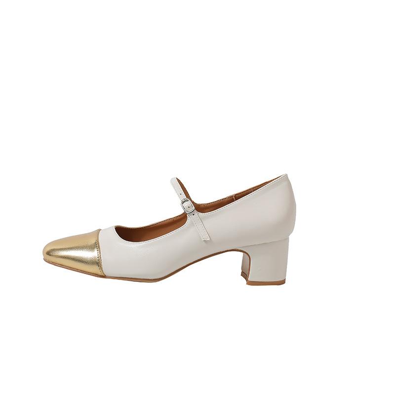 Новая обувь на высоком каблуке во французском стиле для женщин, туфли на толстом каблуке, комбинированные туфли на высоком каблуке, женские каблуки