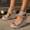 Fashion Women's Sandals 2025 Summer New Thick Bottom Comfortable Slope Heel Large Water Diamond Fish Mouth Strap High Heel Sandals