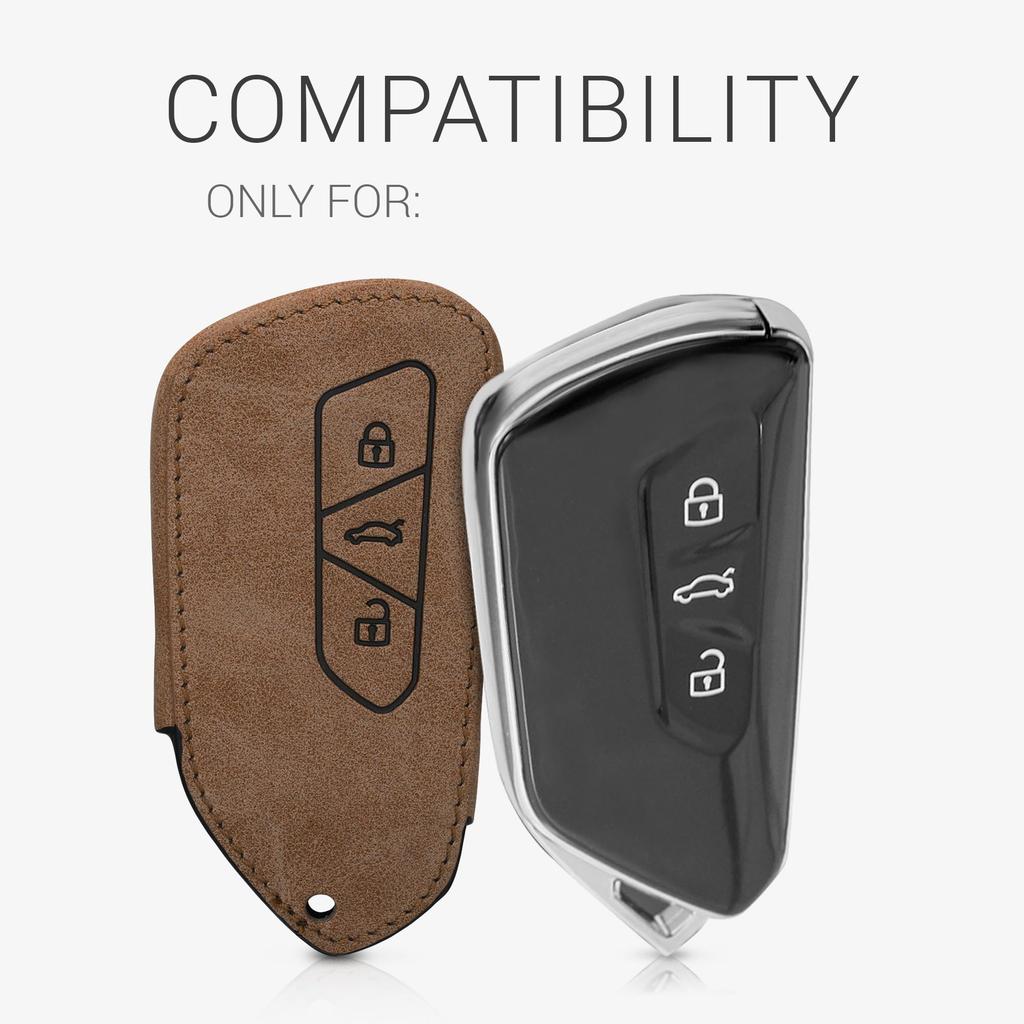 kwmobile Чехол для ключа автомобиля VWGolf 8 3-кнопочный ключ автомобиля совместимый-кожаный чехол для ключа чехол для ключа автомобиля защитный чехол коричневый
