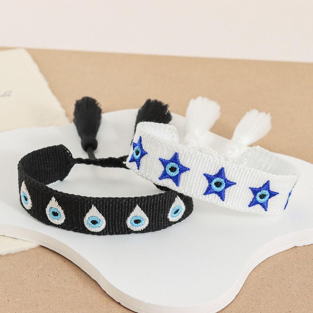 Stackable Wrap Evil Eyes Bracelets Embroidered Blue Eyes Bracelet  Women Girls