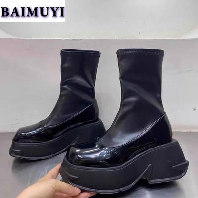 Женские ботильоны на платформе, высокие каблуки, туфли челси, массивные готические женские туфли осень 2024 года, дизайнерские кожаные зимние ботинки Mujer