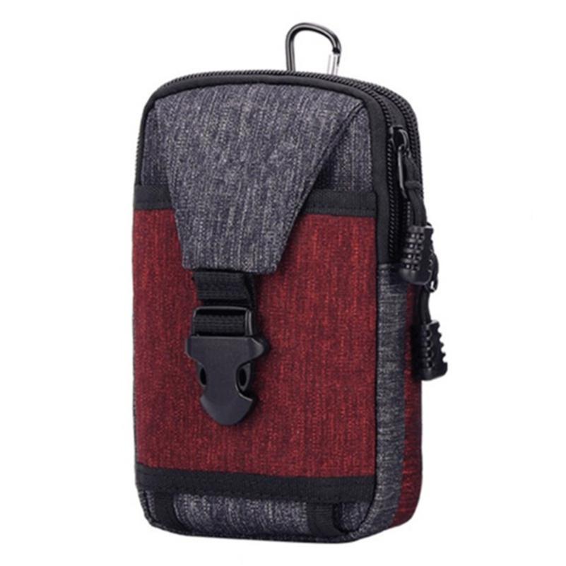 Men's Large Capacity Double Zipper Cell Phone Pocket Change Waist Bag with Belt Pocket