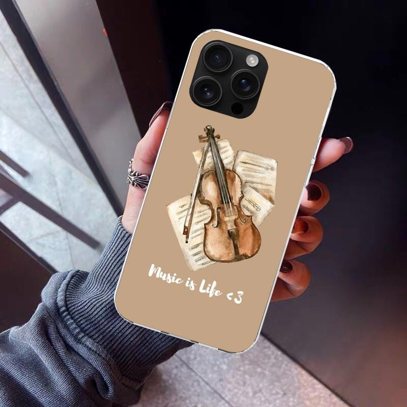 Music Violin Phone Case For iPhone 17 Air 16 15 Pro Max 14 Plus 13 Mini 12 11 Cover 7 8 SE Silicone Shell Print Fundas 17 Air 16