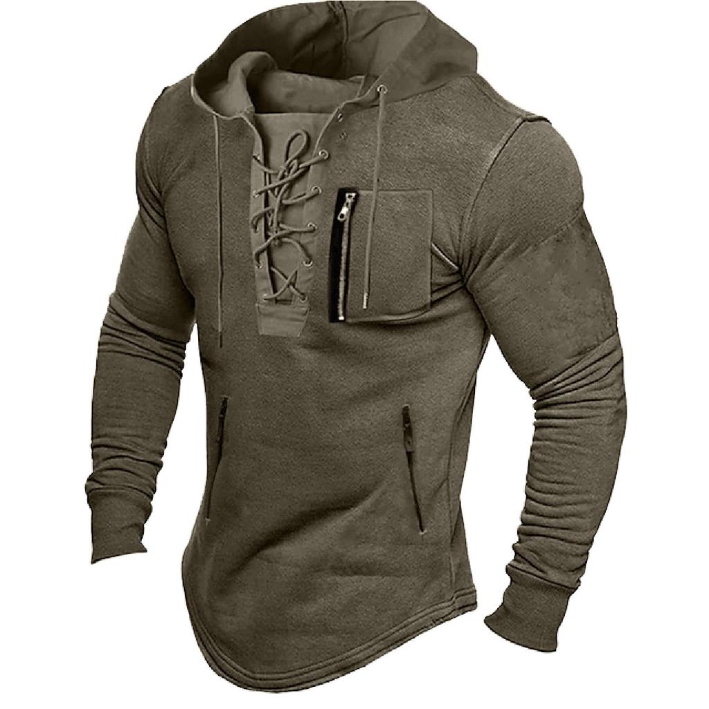Vintage Hoodie Solid Color Zipper Pocket Sportswear Sweatshirt