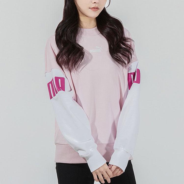 Puma Power Color Blocking Crew Logo Sweatshirt Women Tops Pink 535187-16