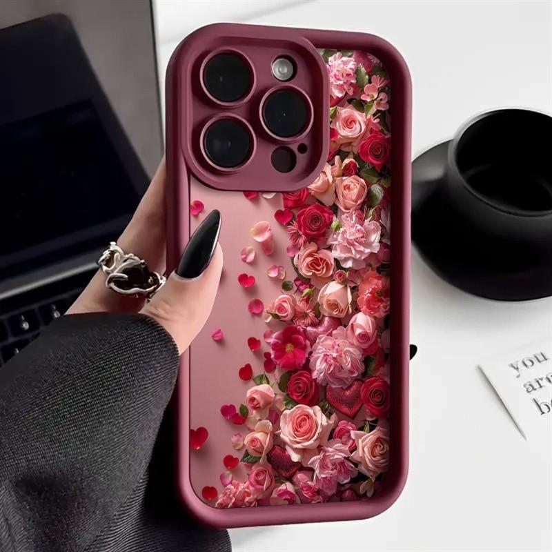 Романтичный чехол для телефона с рисунком из лепестков роз для серий iPhone 17 16 15 14 13 12 11 Pro Max Plus Двухслойная защита