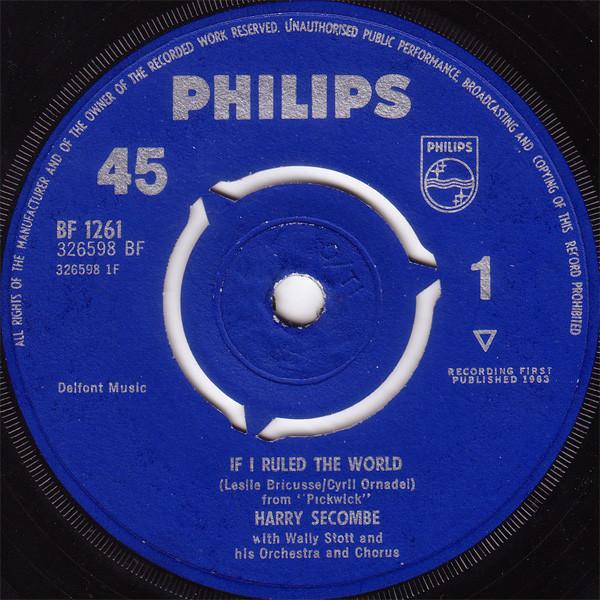 7-дюймовая пластинка HARRY SECOMBE If I Ruled The World BF1261 Philips 1963 UK Поп Б/у