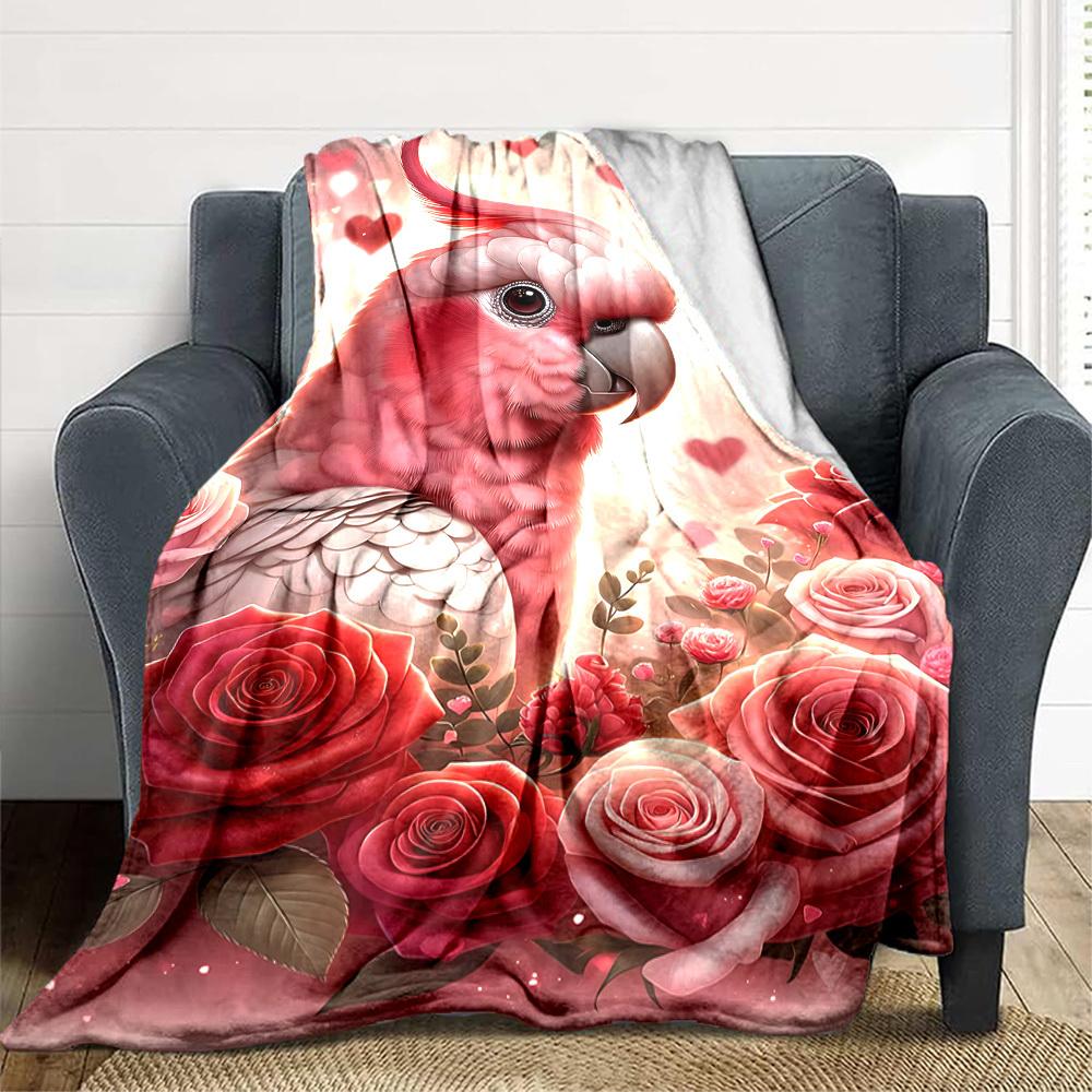 1pc Pink Parrot Blanket Lightweight Blanket Throw Blanket For Sofa, Bed, Travel, Camping, Livingroom, Office, Couch, Chair yy251010068