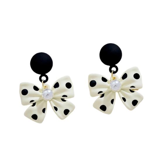 1 Pair Cute Elegant Women Earrings Faux Pearl Bow Knot Drop