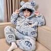 Boys Winter Warm Coral Fleece Robe With Hooded Design 3-Layer Cotton Padding Kids Sleepwear Long Sleeve Home Pajamas