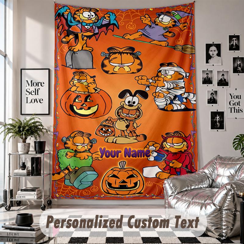 Wall Hanging Tapestry With Custom Name & Text, Garfield Decorative Tapestry For Bedroom