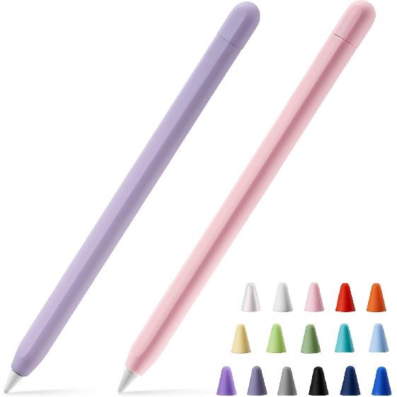 LINGXIU 2 Pack Silicone Case Cover Compatible with Apple Pencil 2nd Generation, Slim Lightweight Pencil Case Skin Sleeve Accessories and 16 Pcs Nib