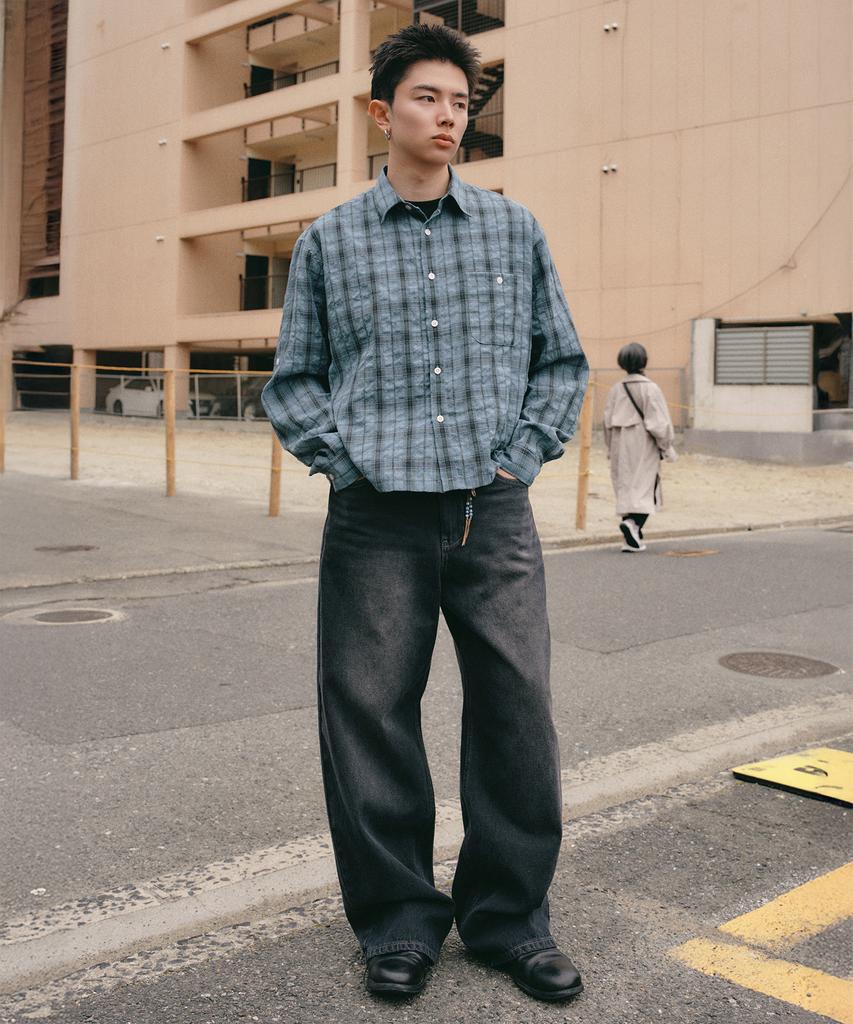 XERO Cinch Back Washed Over Curved Denim Pants [Black]
