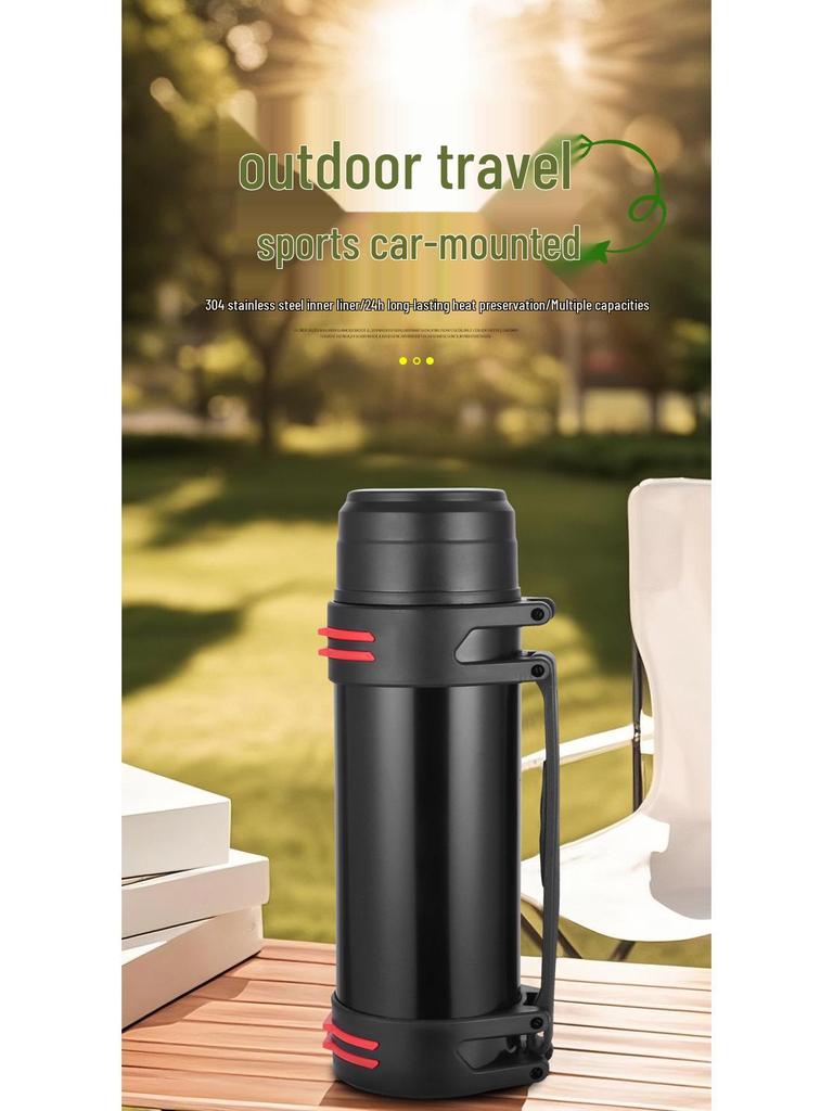 Изолированный дорожный чайник из нержавеющей стали 304 - Портативная бутылка для воды большой вместимости для кемпинга на открытом воздухе.