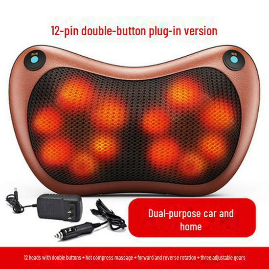 Electric Eight-Head Kneading Neck and Shoulder Massager Pillow for Home and Car