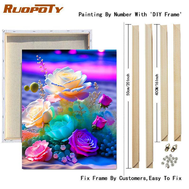 RUOPOTY DIY краска по номерам для взрослых, наборы красочных цветов роз, акриловая легкая картина по номерам, пляжный пейзаж, креативное хобби