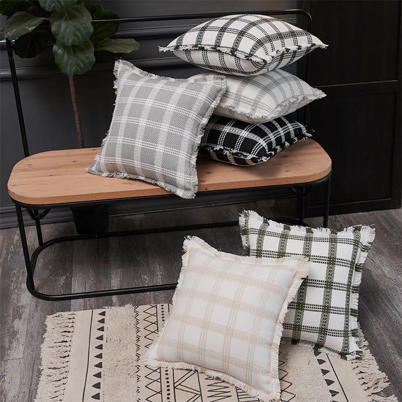 Pillowcase Only Modern Minimalist Soft Polyester Cotton Grid Pattern Pillow Cover For Couch Living Room Bedroom