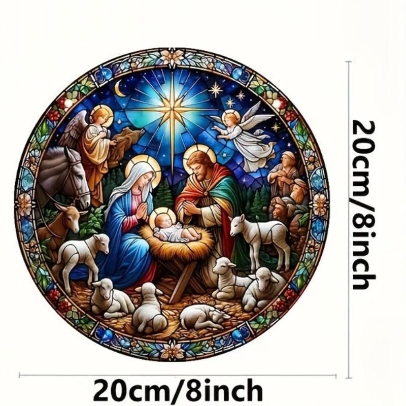 Двумерная плоская деревянная декорация Рождественской сцены, Подходит для домашнего использования, Интересно вешать, Не требует батареек/электричества, Прочная для улицы