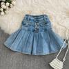 Летний стиль Юбка из денима с высокой талией и облегающего кроя, универсальная А-силуэта, плиссированная юбка, юбка с оборками