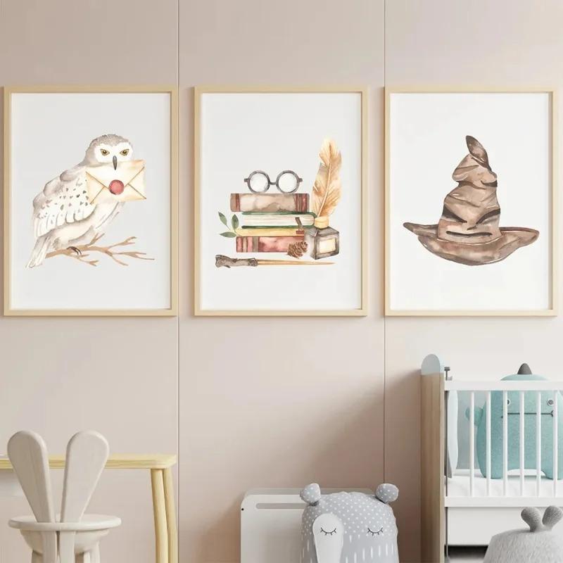 Classic Movie Wizard Owl Magic Books Posters Broom Potter Alphabet Canvas Painting Prints Wall Picture Kids Room Home Decor Gift