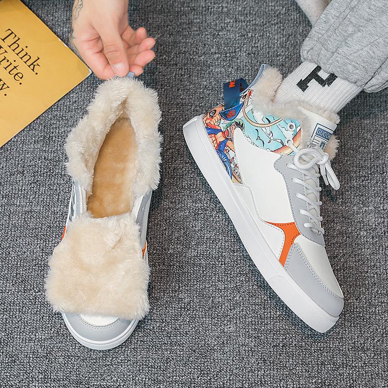 Men’s Sports Shoes Casual Street Style Fur Running Sneakers Shoes for Students Over Sized Winter Shoes High Top