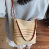 Summer Rainbow Woven Bag Women's 2025 New Large-capacity Straw Woven Bucket Bag Seaside Vacation Shoulder Messenger Bag