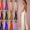 Leisure Female Solid Color Sexy Backless Halter Neck Jumpsuits Sleeveless Rompers