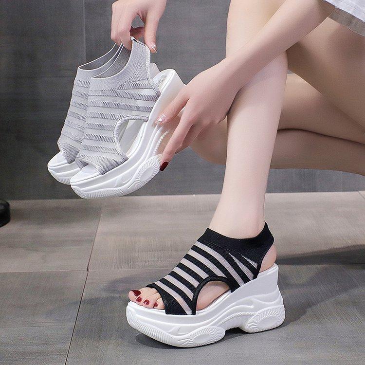 Большие сандалии на платформе женские летние сетчатые дышащие босоножки с застежкой-молнией на танкетке с покрытием для стопы спортивные сандалии женские