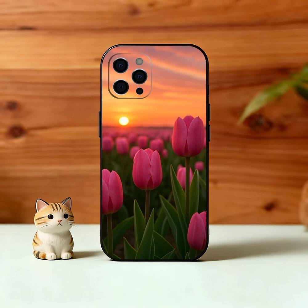 Super Beautiful Tulip Phone Case For iPhone 17, 16,15,14,13,12,11 Plus,Pro Max, Others Soft Black Cover