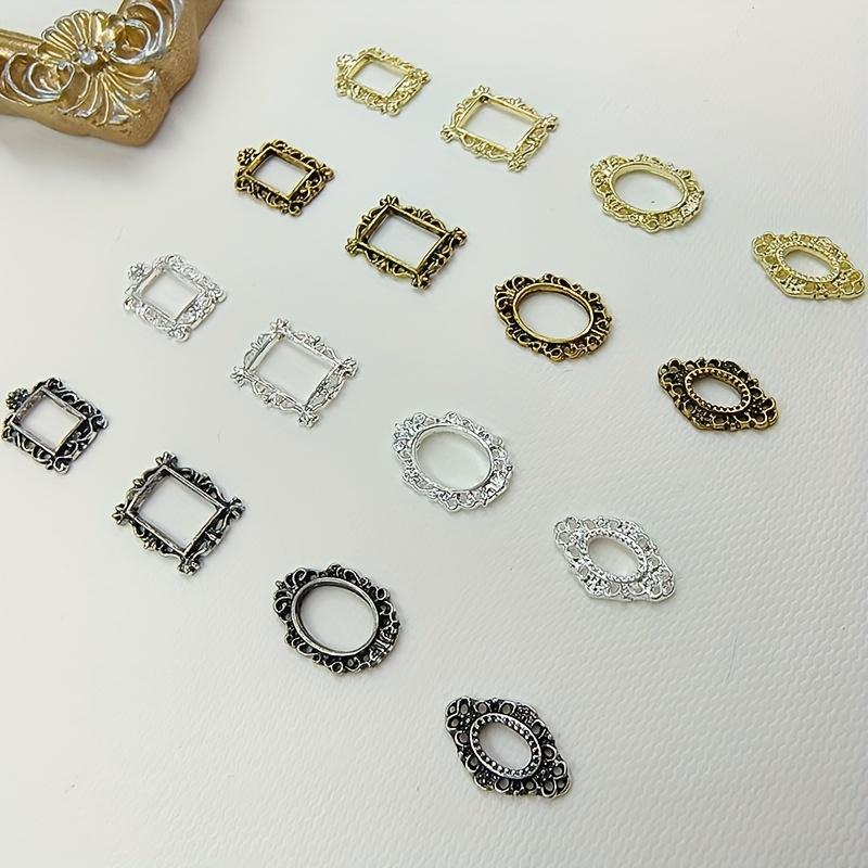 16 шт. подвески для ногтей в стиле ретро в стиле барокко - полые металлические украшения для ногтей в стиле панк для женщин и девочек - подвески в форме рамки для ногтей с гравировкой для дизайна ногтей своими руками