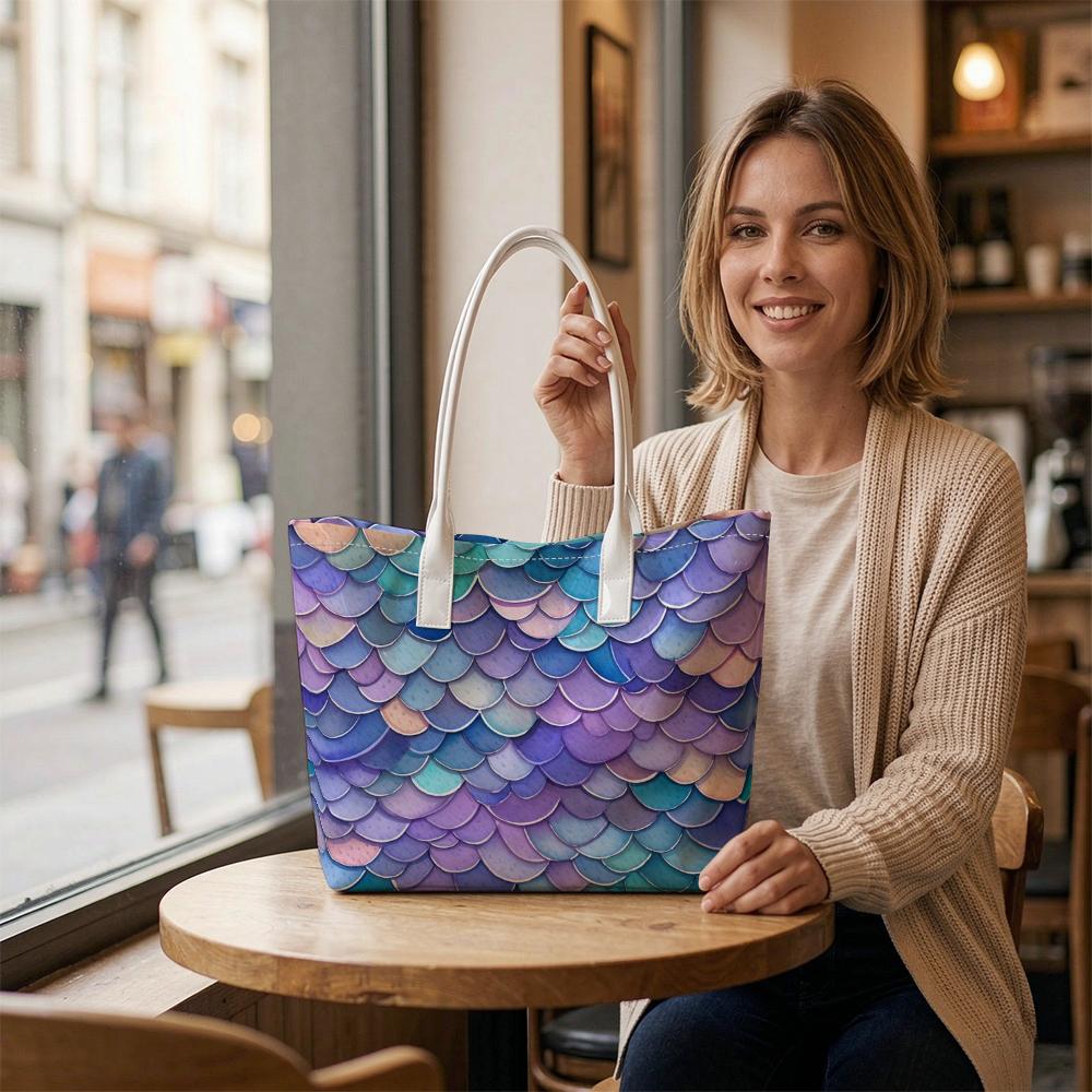 Mermaid Scale Pattern Tote Bag Fashion Portable Casual Shoulder Bag for Daily Use