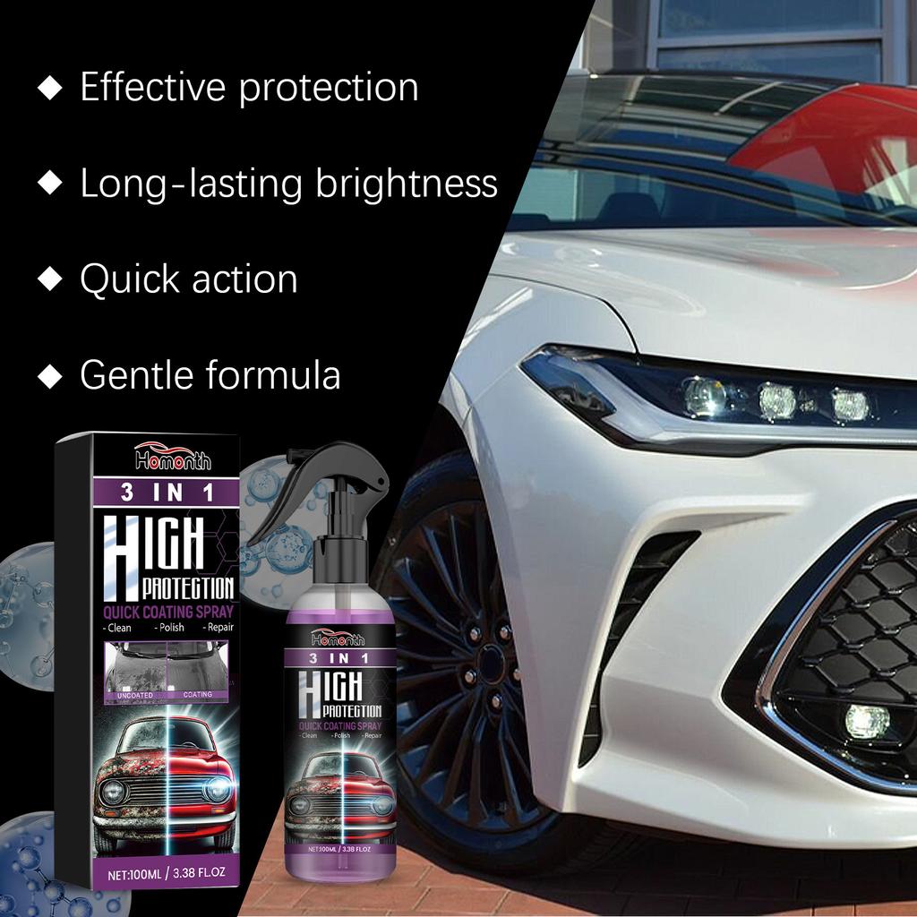 HOMONTH 100 мл 3 в 1 спрей для ремонта автомобильной краски с керамическим покрытием, быстрый спрей с нанопокрытием, воск, автомобильный гидрофобный очиститель для полировки краски