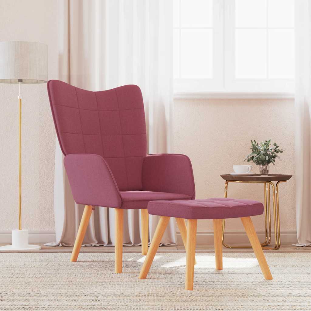 Armchair with Footstool Burgundy Fabric