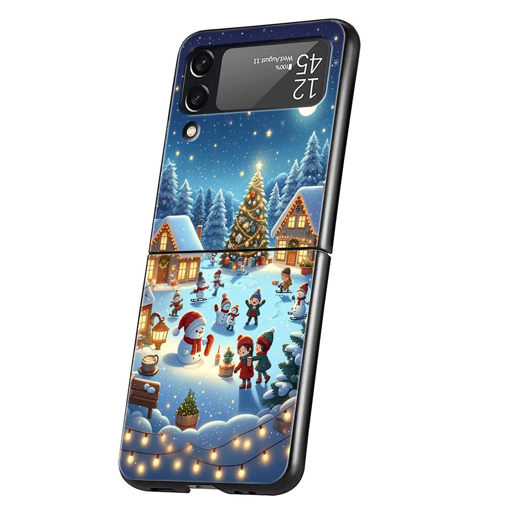 New Year Christmas Hard PC Phone Case For Samsung Galaxy Z Flip 6 5 4 Black Cover For Galaxy Z Flip 3 Foldable Shockproof Capas
