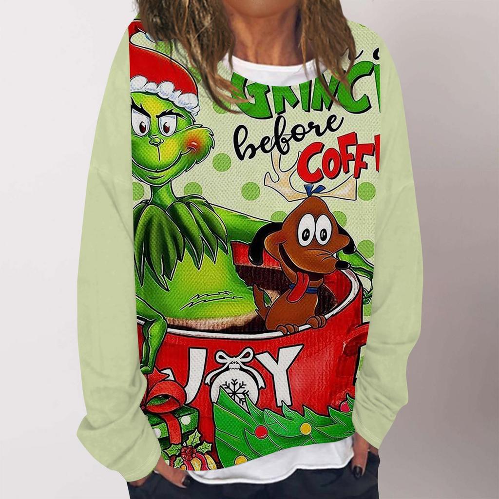 Женская повседневная модная толстовка с длинным рукавом и круглым вырезом с рождественским принтом, многослойный пуловер, топ