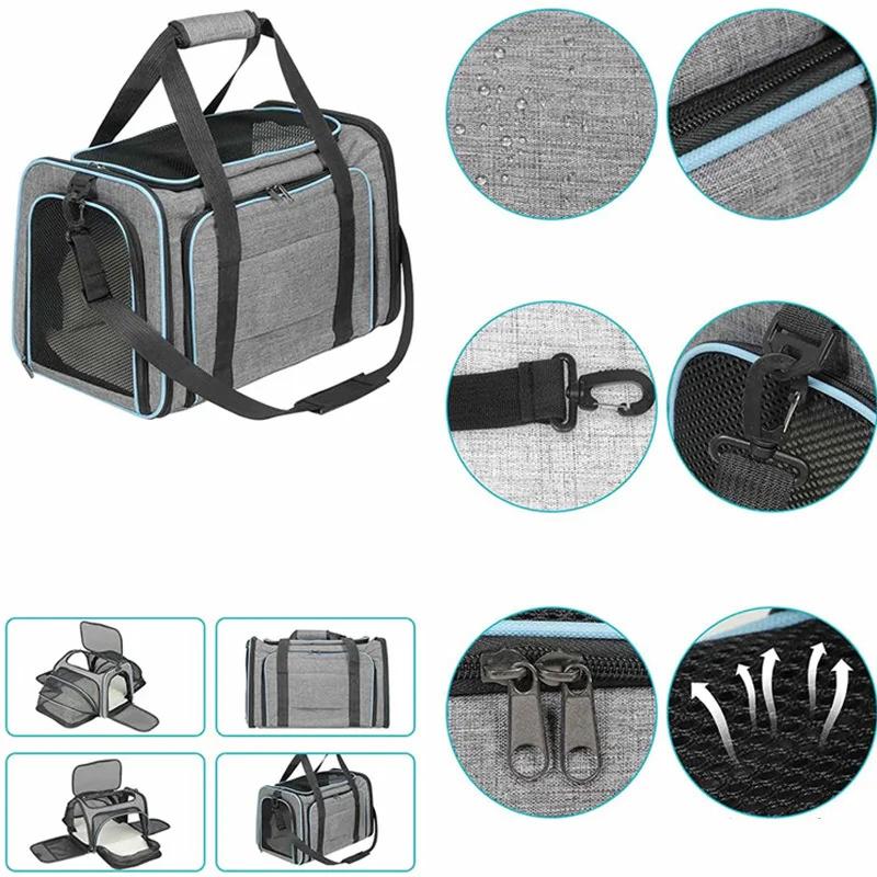 Portable Foldable Pet Carrier Bag Expandable Breathable Mesh Travel Carrier For Cats Dogs Up To 7kg Grey Trim