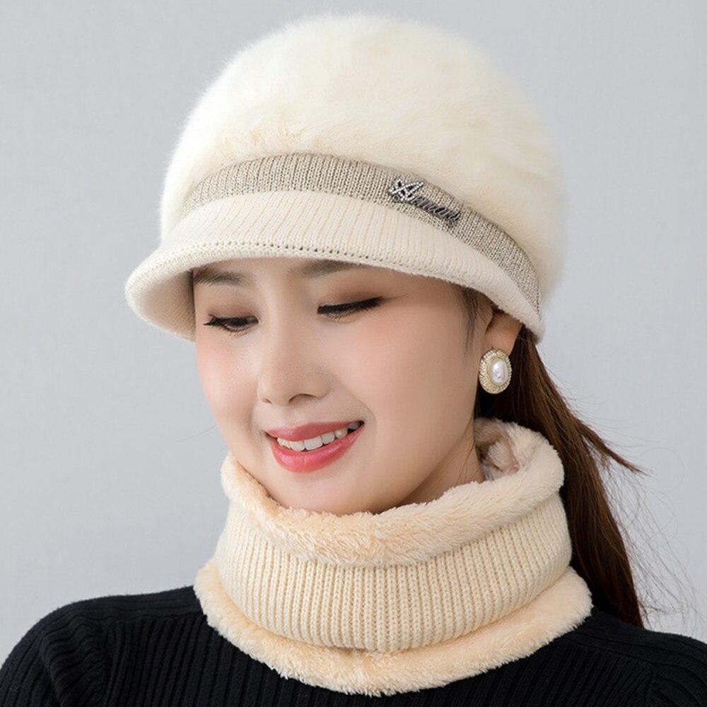 Women's Winter Hat Warm Hat Fashion Hat and Scarf Set Women's Warm Hat Casual Rabbit Fur Winter Knit Hat