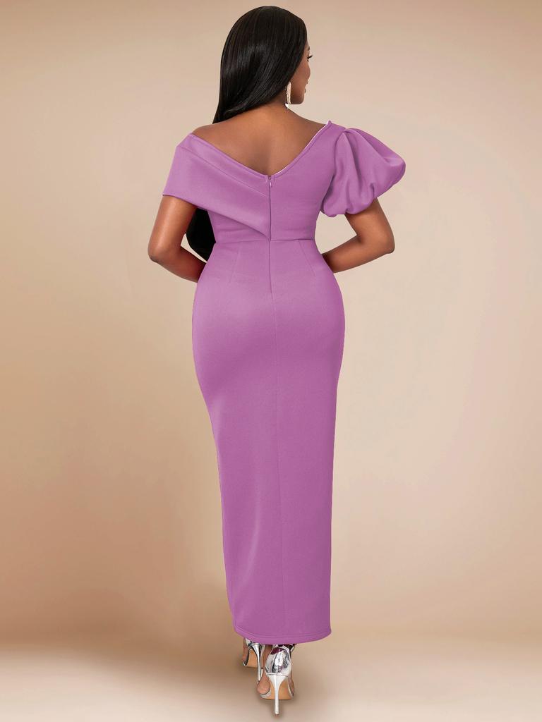 AOMEI Темно-красные вечерние платья, элегантные женские платья с открытыми плечами, V-образным вырезом, рукавами-фонариками, разрезами, нестандартной длины, стильные праздничные наряды