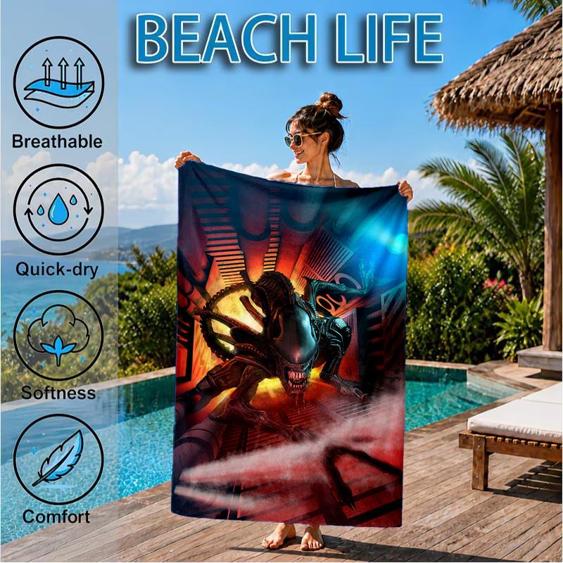 Alien Ornate Frame Beach Towel, Microfiber Beach Towel, Perfect For Pool, Beach, Travel, Home Decor Beach Party Fan gifts