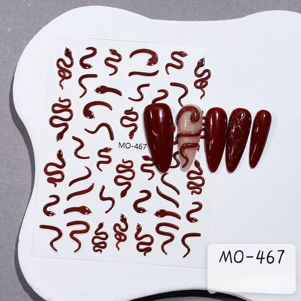 Новый год Змеи Наклейка для дизайна ногтей Богатая маленькая красная змея Рельеф Милая маленькая белая змея Бабочка Маленькая змея Змея Задняя клейкая наклейка для ногтей