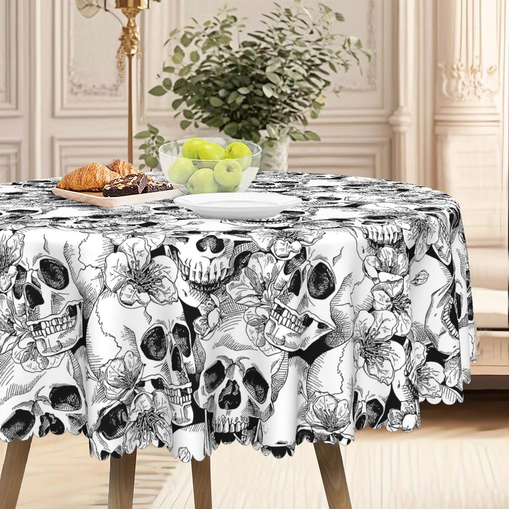 1 Scary Skull Pattern Tablecloth, Skull Design Is Suitable For Kitchen, Dining Room Decoration, Home Decoration