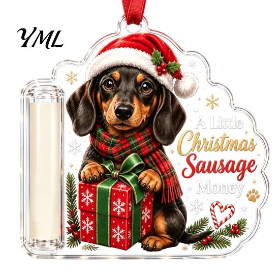 Money Clip for Christmas Tree Cash Gift Holder Ornament, Cute Dog Clear Acrylic Gift, Xmas Hanging Decoration Holiday Party Supplies Favors