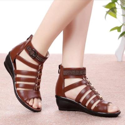 Модные женские сандалии AIYUQI 2025 лето новые женские сандалии из натуральной кожи большой размер 41 42 43 стразы римские сандалии женские для мамы